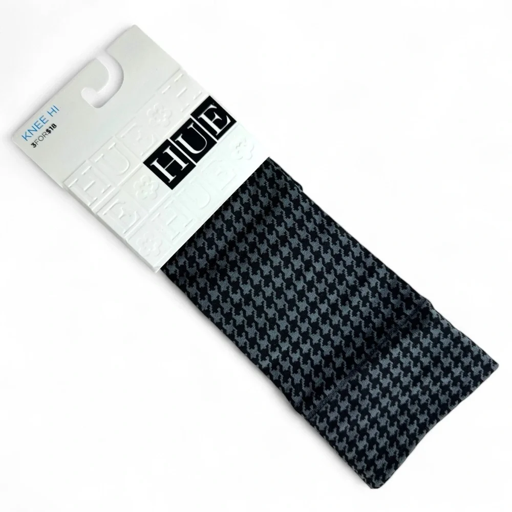 HUE Houndstooth Nylon Knee High Socks Womens One Size Fits Most Black Gray Steel